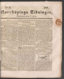 Sida 1 Norrköpings Tidningar 1840-05-13
