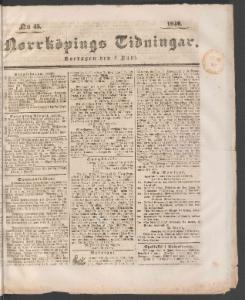 Norrköpings Tidningar Lördagen den 6 Juni 1840
