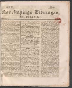 Sida 1 Norrköpings Tidningar 1840-07-18