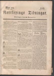 Norrköpings Tidningar Onsdagen den 23 December 1840